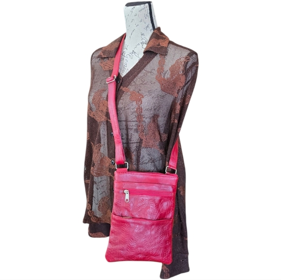 Red Tooled Leather Crossbody Handbag - Picture 4 of 15